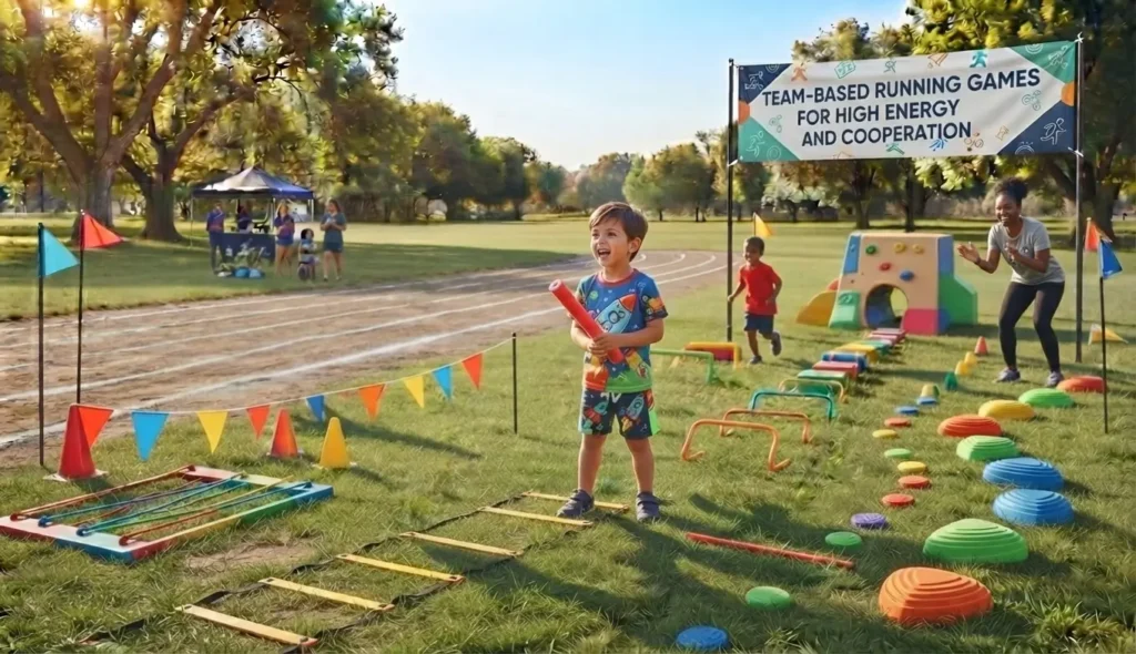 Team-Based Running Games for High Energy and Cooperation