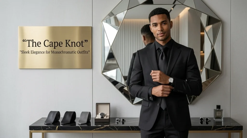 The Cape Knot: Sleek Elegance for Monochromatic Outfits

